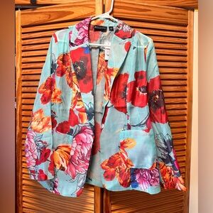 Floral Sheer White oversized blazer. New York & Company. Size 8.